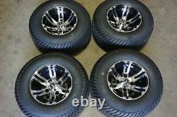 10 10x7 4x4 Golf Cart Black Mach. Wheels Rims 205/65-10 20.5x8-10 Tires