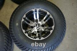 10 10x7 4x4 Golf Cart Black Mach. Wheels Rims 205/65-10 20.5x8-10 Tires