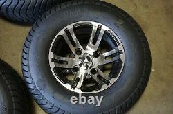 10 10x7 4x4 Golf Cart Black Mach. Wheels Rims 205/65-10 20.5x8-10 Tires