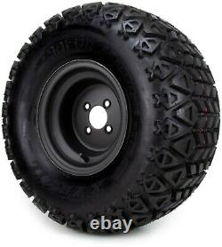 10 Flat Black Steel Golf Cart Wheels & All-Terrain Tires (22x11) Set of Four