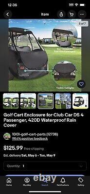 10L0L Golf Cart Enclosure Cover for 4 Passenger Club Car DS, Waterproof -Black