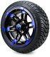 12 Aftershock Blue And Black Golf Cart Wheels And Tires (215-35-12) Set Of 4