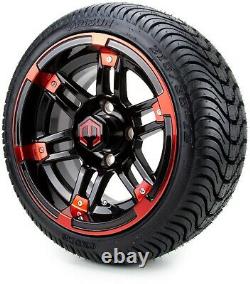12 Aftershock Red and Black Golf Cart Wheels and Tires (215-35-12) Set of 4