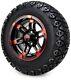 12 Aftershock Red And Black Golf Cart Wheels And Tires (23x10.50-12) Set Of 4