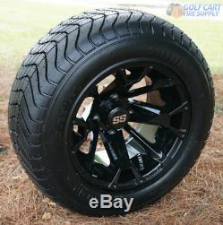 12 Blackjack Gloss Black Golf Cart Wheels And 215/50-12 Comfortride Tires (4)