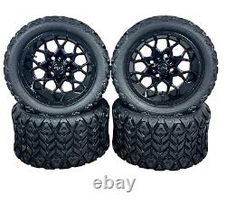 12 Glossy Black Golf Cart Wheels & Tires 20x10-12 All Terrain EZGO/Club Car/YMH