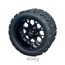 12 Glossy Black Golf Cart Wheels & Tires 20x10-12 All Terrain EZGO/Club Car/YMH