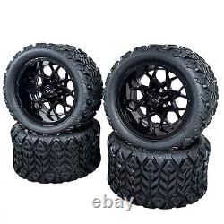 12 Glossy Black Golf Cart Wheels & Tires 20x10-12 All Terrain EZGO/Club Car/YMH