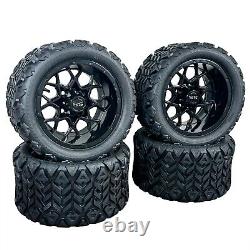 12 Glossy Black Golf Cart Wheels & Tires 20x10-12 All Terrain EZGO/Club Car/YMH