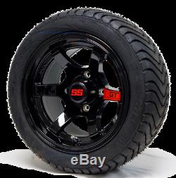12 Gt Gloss Black Golf Cart Wheels & 215/40-12 Dot Low Profile Tires Set Of 4
