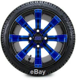 12 Tempest Blue and Black Golf Cart Wheels and Tires (215-35-12) Set of 4