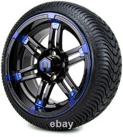 14 Aftershock Blue and Black Golf Cart Wheels and Tires (205-30-14) Set of 4