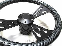 14 Aluminum Carbon Fiber Flame Black Steering Wheel Set Club Car DS Golf Cart