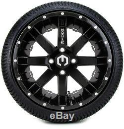 14 Assault Black with Ball Mill Golf Cart Wheels and Tires (205-30-14) Set of 4
