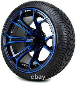 14 GTW Spyder Blue and Black Golf Cart Wheels and Tires (205-30-14) Set of 4