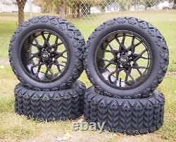 14 Glossy Black Golf Cart Wheel Deep Dish WithDOT All Terrain Tire 23x10-14, 4PCS