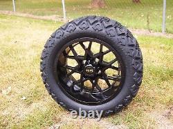 14 Glossy Black Golf Cart Wheel Deep Dish WithDOT All Terrain Tire 23x10-14, 4PCS