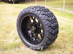 14 Glossy Black Golf Cart Wheel Deep Dish WithDOT All Terrain Tire 23x10-14, 4PCS