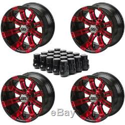 14 Golf Cart Black/Red Casino Wheels & 23X10 All-Terrain Tires Set(4)