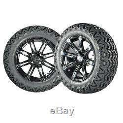 14 Illusion Black with Colored Inserts Golf Cart Wheels with 23 ALL TERRAIN