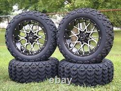 14 Inch Machined Black Golf Cart Wheels and Tires 23x10-14 All Terrain, Set of 4