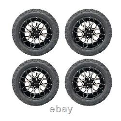 14 Inch Machined Black Golf Cart Wheels and Tires 23x10-14 All Terrain, Set of 4