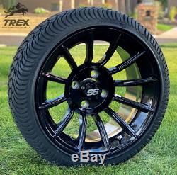 14 Titan Gloss Black Aluminum Golf Cart Wheels & 205/30-14 Low Profile Tires