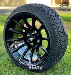 14 Titan Gloss Black Aluminum Golf Cart Wheels & 205/30-14 Low Profile Tires