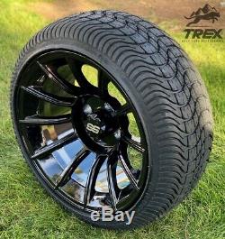 14 Titan Gloss Black Aluminum Golf Cart Wheels & 205/30-14 Low Profile Tires