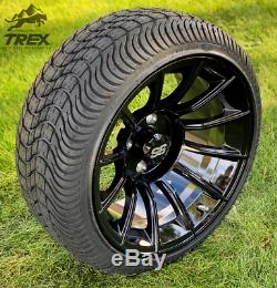 14 Titan Gloss Black Aluminum Golf Cart Wheels & 205/30-14 Low Profile Tires