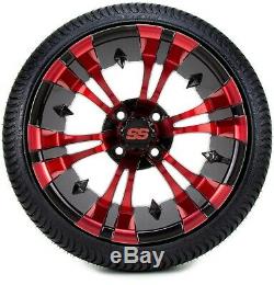 14 Vampire Red and Black Golf Cart Wheels and Tires (205-30-14) Set of 4