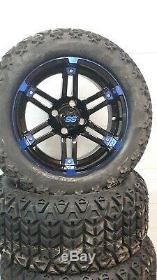 14'' golf cart wheel and DOT tire assembly, BLUE & BLACK NEW STYLE WHEELS