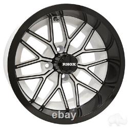 4 14 Golf Cart Wheel, White/Gloss Black Rim, 14x7 ET-25 Yamaha EZGO Club Car