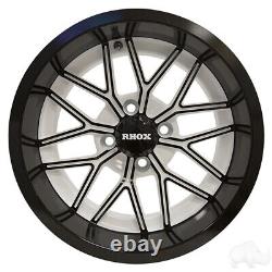 4 14 Golf Cart Wheel, White/Gloss Black Rim, 14x7 ET-25 Yamaha EZGO Club Car