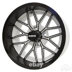 4 14 Golf Cart Wheel, White/Gloss Black Rim, 14x7 ET-25 Yamaha EZGO Club Car