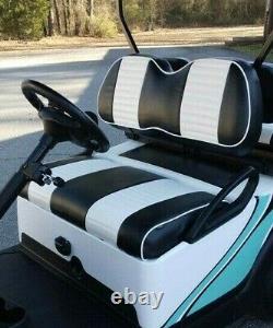 4PC Club Car Seat Cover White Black Pleated For 2004+ G&E Precedent Golf Cart