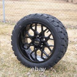 4x 14 GLOSSY BLACK GOLF CART WHEELS &TIRES 22X10-14 ALL TERRAIN STREET USE DOT