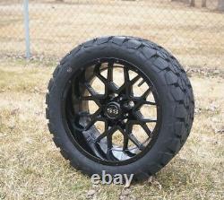 4x 14 Glossy Black Golf Cart Wheel Deep Dish With On & Off Road Tire 22x10-14 DOT