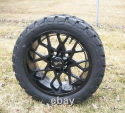 4x 14 Glossy Black Golf Cart Wheel Deep Dish With On & Off Road Tire 22x10-14 DOT