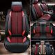 5-seat Deluxe Pu Leather &ice Silk Black With Red Front+rear Car Seat Covers Mat