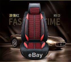 5-Seat Deluxe PU Leather &Ice Silk Black with Red Front+Rear Car Seat Covers Mat
