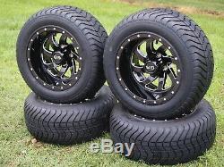 Black Deep Dish 12 Golf Cart Wheels 215 50 12 Tires Set EZGO CLUB CAR YAMAHA