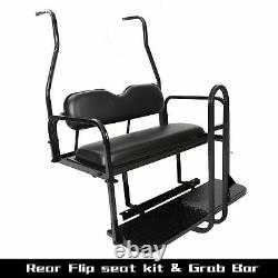 Black Folding Rear Flip Seat Kit for 2001-2013 Club Car Golf Cart DS withGrab Bar