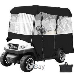 Black Rain Cover Enclosure for 4 Golf Cart W Back Seat Extended Roof ClubCar