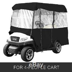 Black Rain Cover Enclosure for 4 Golf Cart W Back Seat Extended Roof ClubCar