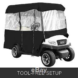 Black Rain Cover Enclosure for 4 Golf Cart W Back Seat Extended Roof ClubCar