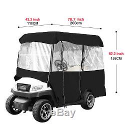 Black Rain Cover Enclosure for 4 Golf Cart W Back Seat Extended Roof ClubCar