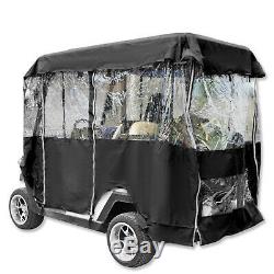 Black Rain Cover Enclosure for 4 Golf Cart W Back Seat Extended Roof ClubCar