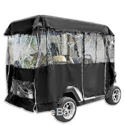 Black Rain Cover Enclosure for 4 Golf Cart W Back Seat Extended Roof ClubCar