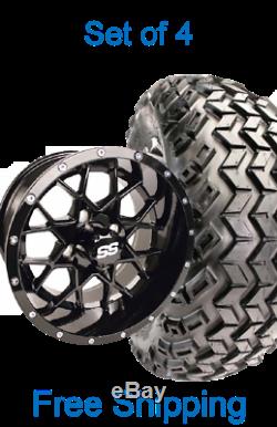 Blowout 12 Vortex Black Wheels 22 All Terrain Lifted Tires Golf Cart Set 4